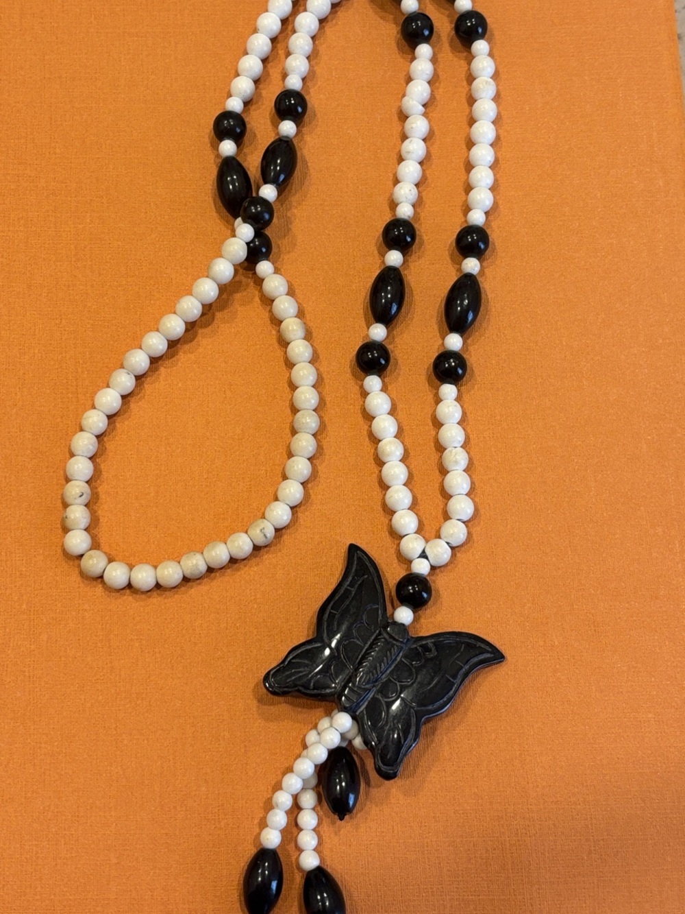 Vintage Onyx Butterfly Pendant Necklace Necklace